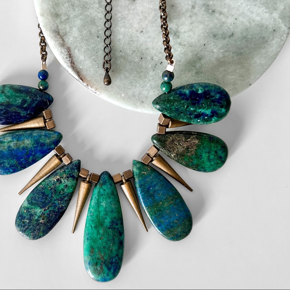 NEW Artisan Chrysocolla and Brass Necklace